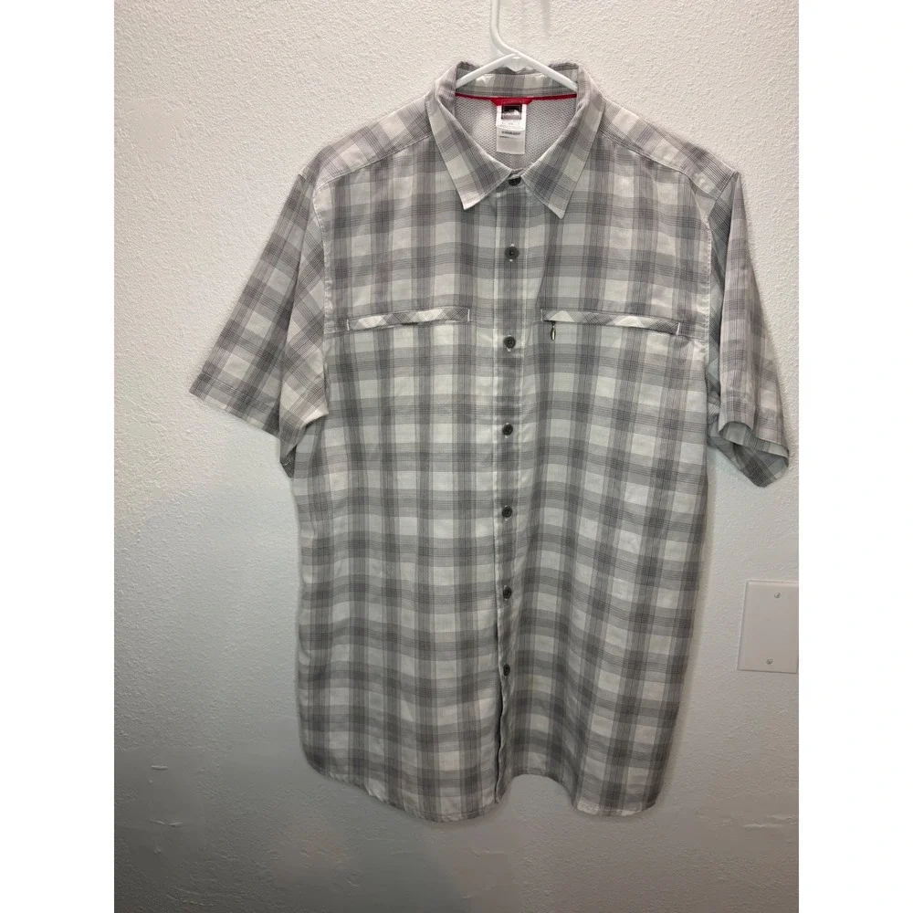 The North Face Shirt Mens Large Grey Plaid Short Sleeve Excellent Hiking Utility